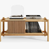 Wooden hifi media console with vinyl shelf