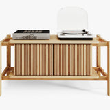 Wooden hifi media console with vinyl shelf