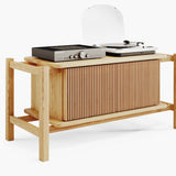 Wooden hifi media console with vinyl shelf