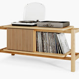 Wooden hifi media console with vinyl shelf