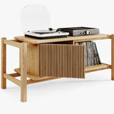 Wooden hifi media console with vinyl shelf