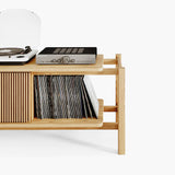 Wooden hifi media console with vinyl shelf