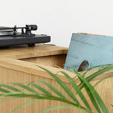 Minimalist oak cabinet for vinyl records & turntable