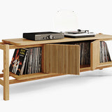 Wooden hifi media console with vinyl shelf
