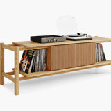 Wooden hifi media console with vinyl shelf