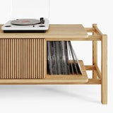 Wooden hifi media console with vinyl shelf